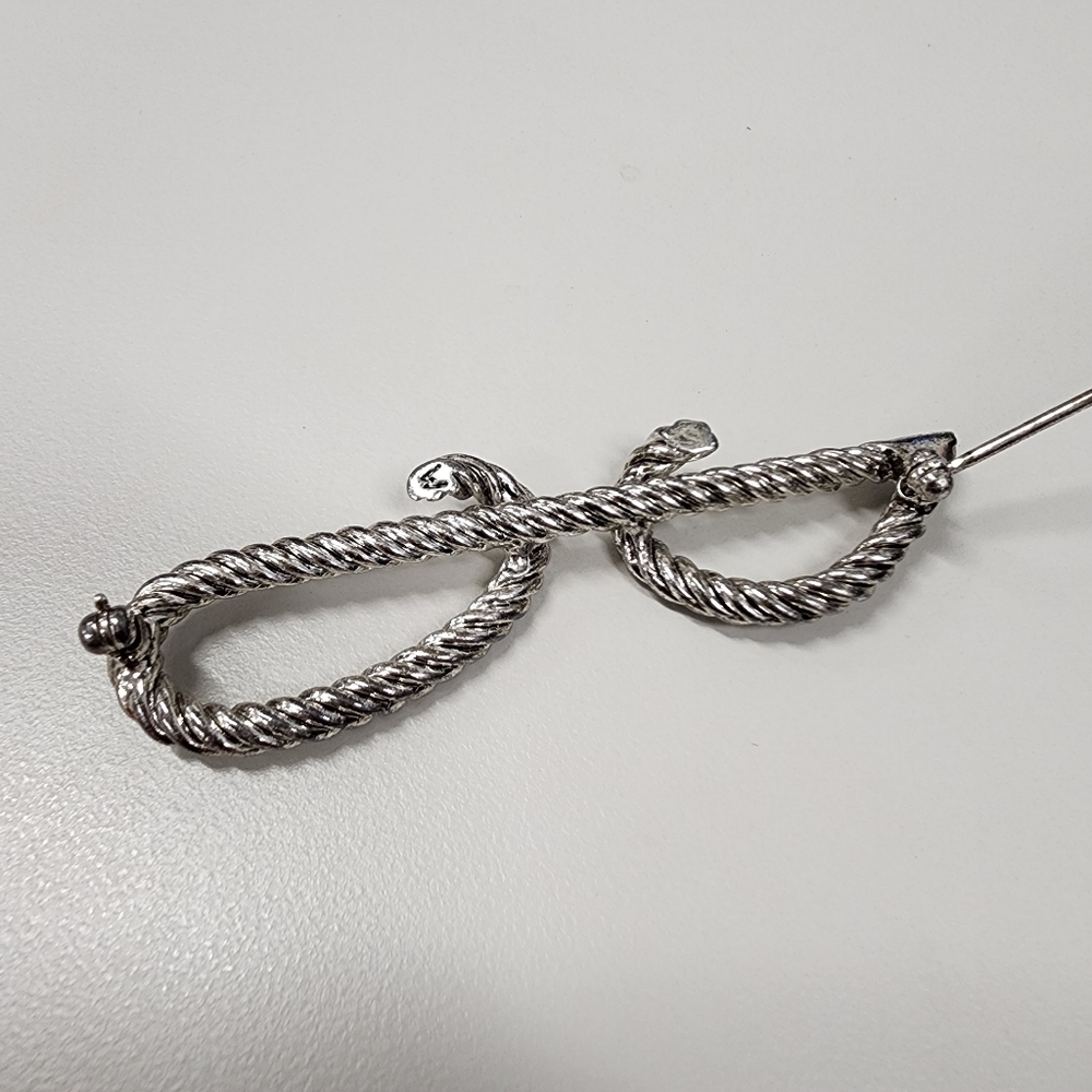 Large Script Letter J Initial Pin Brooch Silver Tone Twisted Rope Design Cursive - Picture 9 of 10